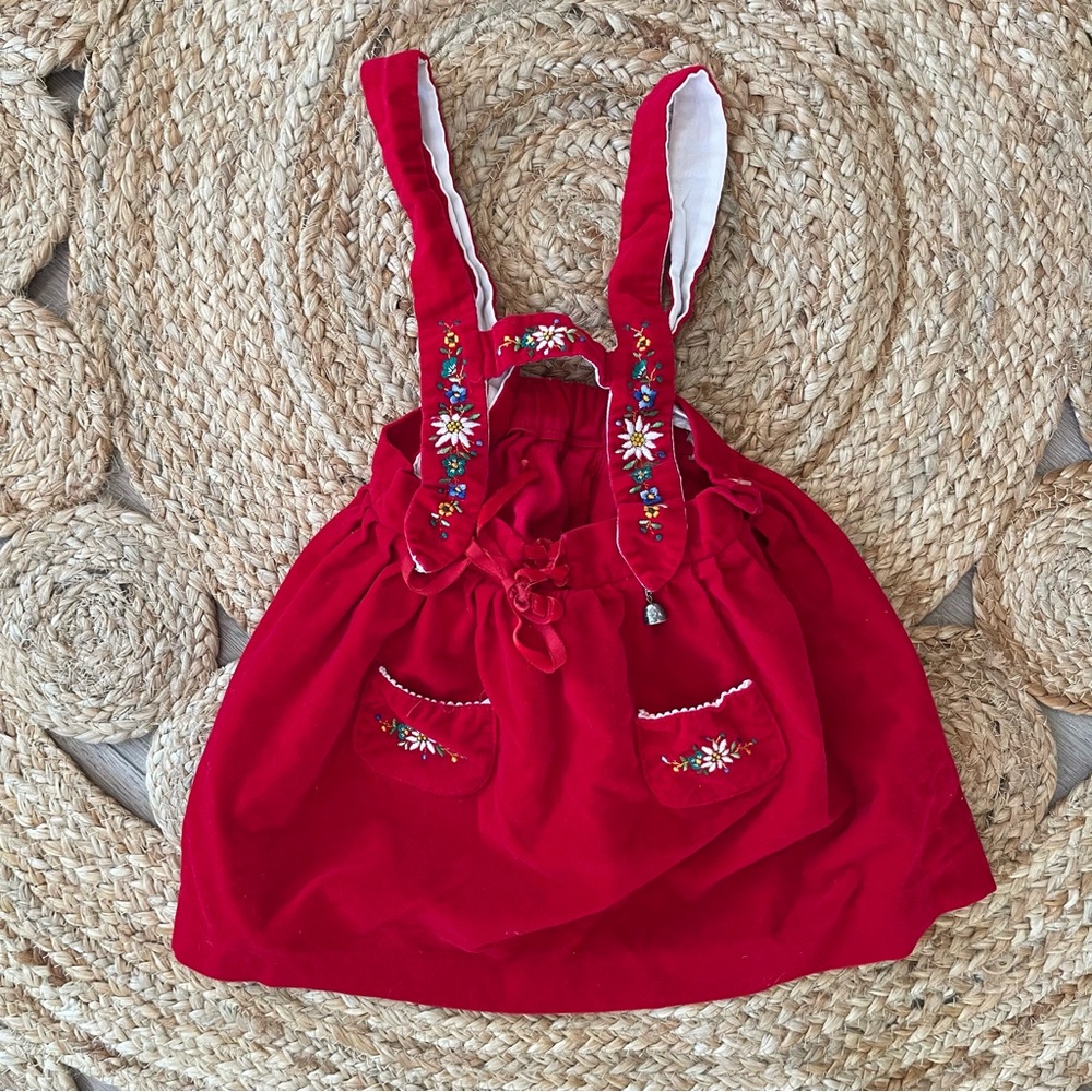 Kids Girls Vintage Swiss Velvet Embroidered Jumper Dress size 4